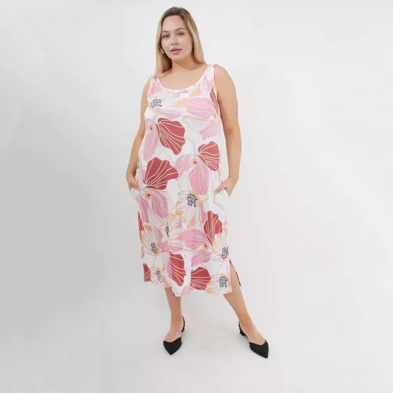 Vestido Nerine estampa excl. flores Rosa - modal soft Talle XXL - Haya Paz