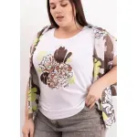 Remera de algodón escote redondo - Flores Dubai Talle L - Haya Paz