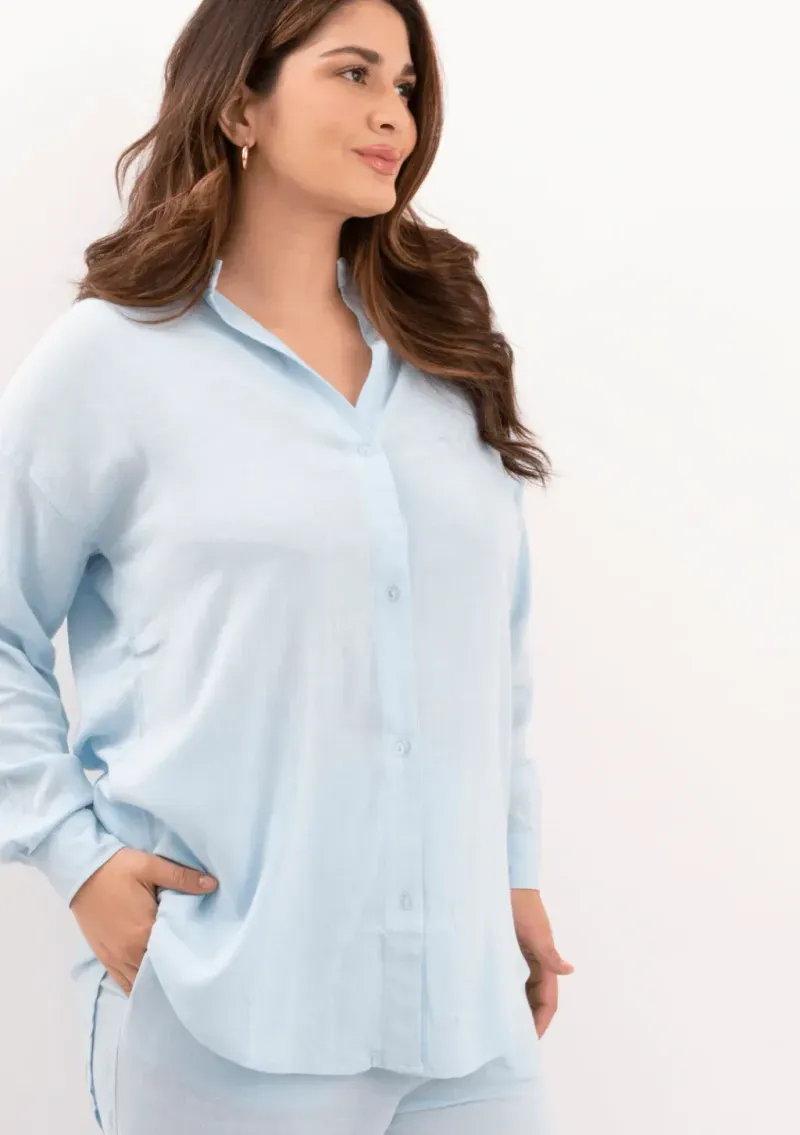 Camisa de lino - Celeste Talle L - Haya Paz