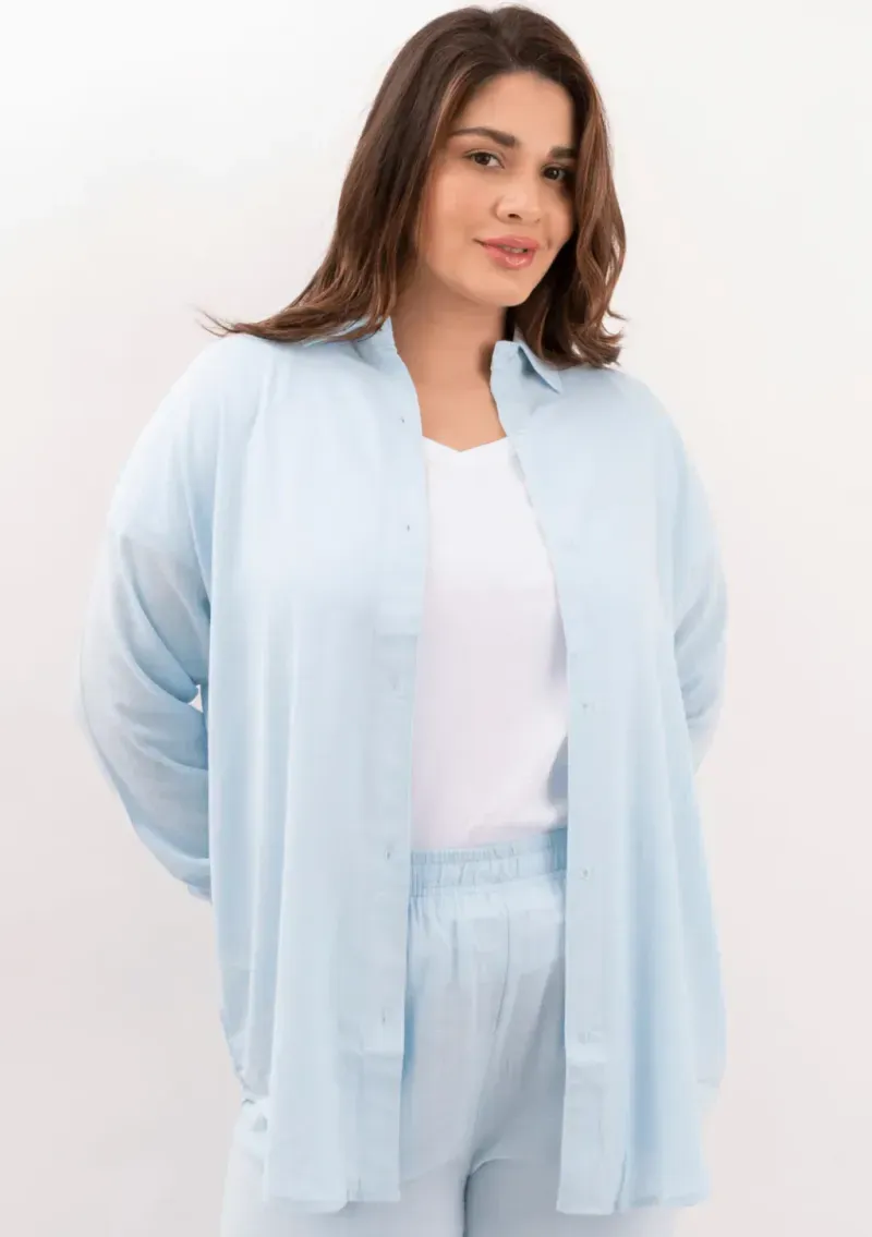 Camisa de lino - Celeste Talle L - Haya Paz