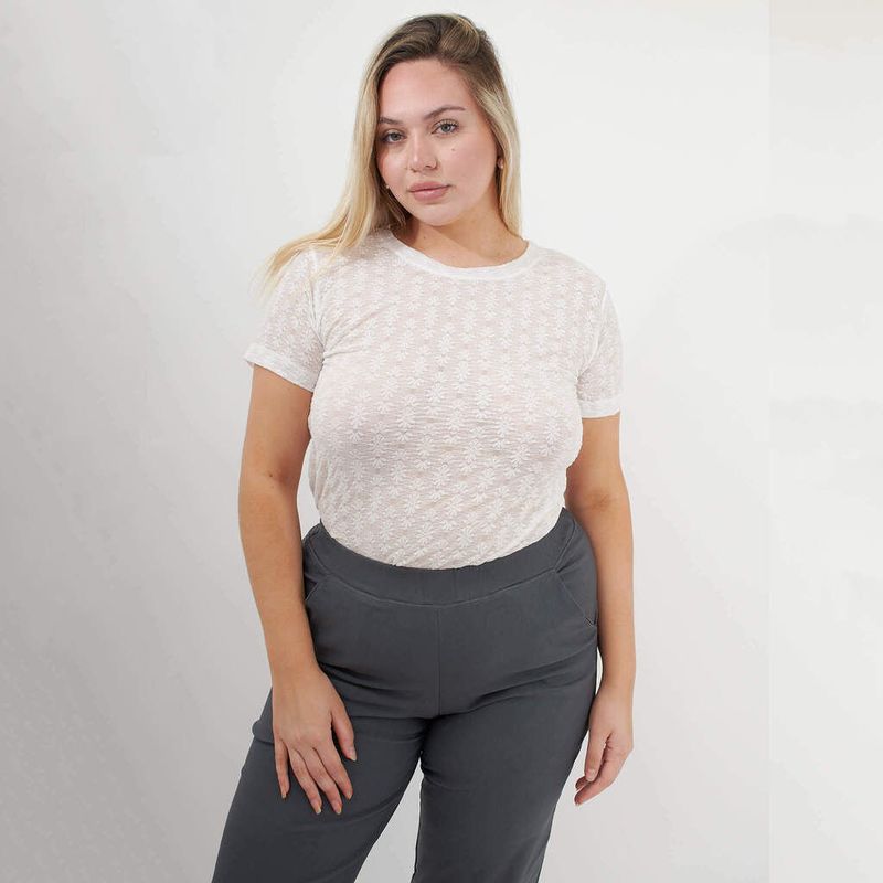 Remera de encaje + musculosa- Elena Blanco Talle L - Haya Paz