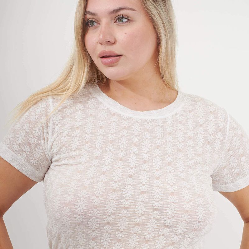 Remera de encaje + musculosa- Elena Blanco Talle L - Haya Paz