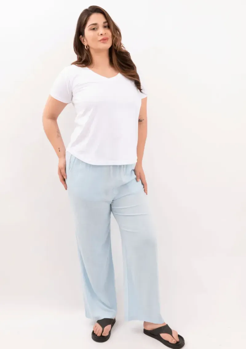 Pantalón de lino - Bruna Celeste Talle L - Haya Paz