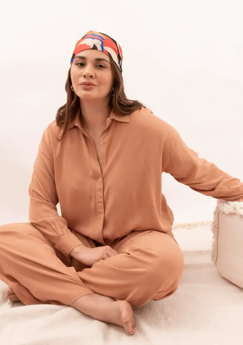 Camisa de lino - Tostado Talle M - Haya Paz