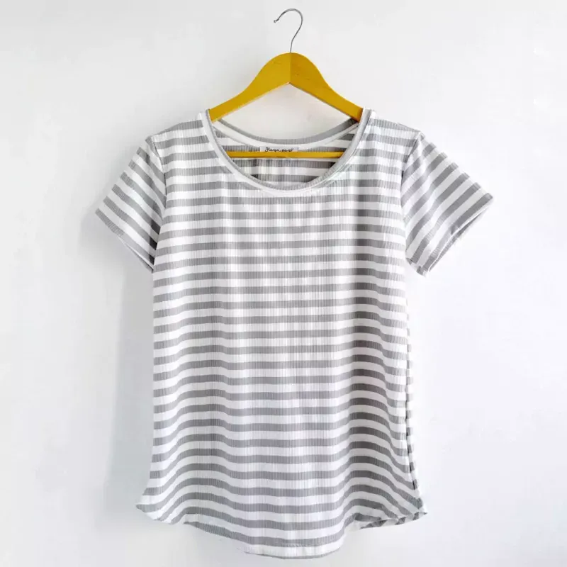 Remera Maga rayado Gris+blanco - Morley Talle M - Haya Paz