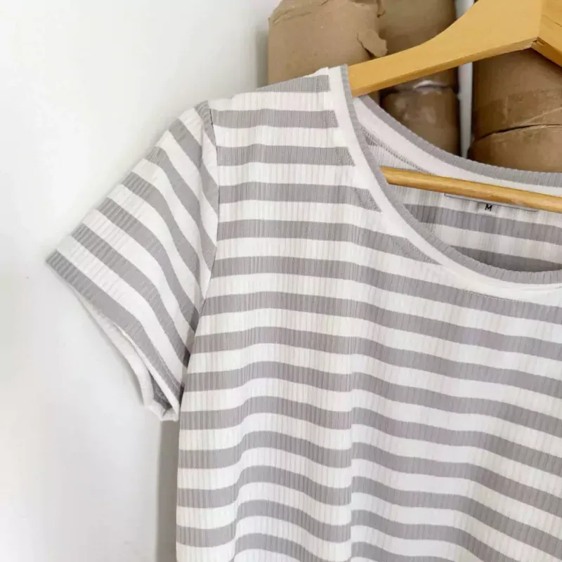 Remera Maga rayado Gris+blanco - Morley Talle M - Haya Paz