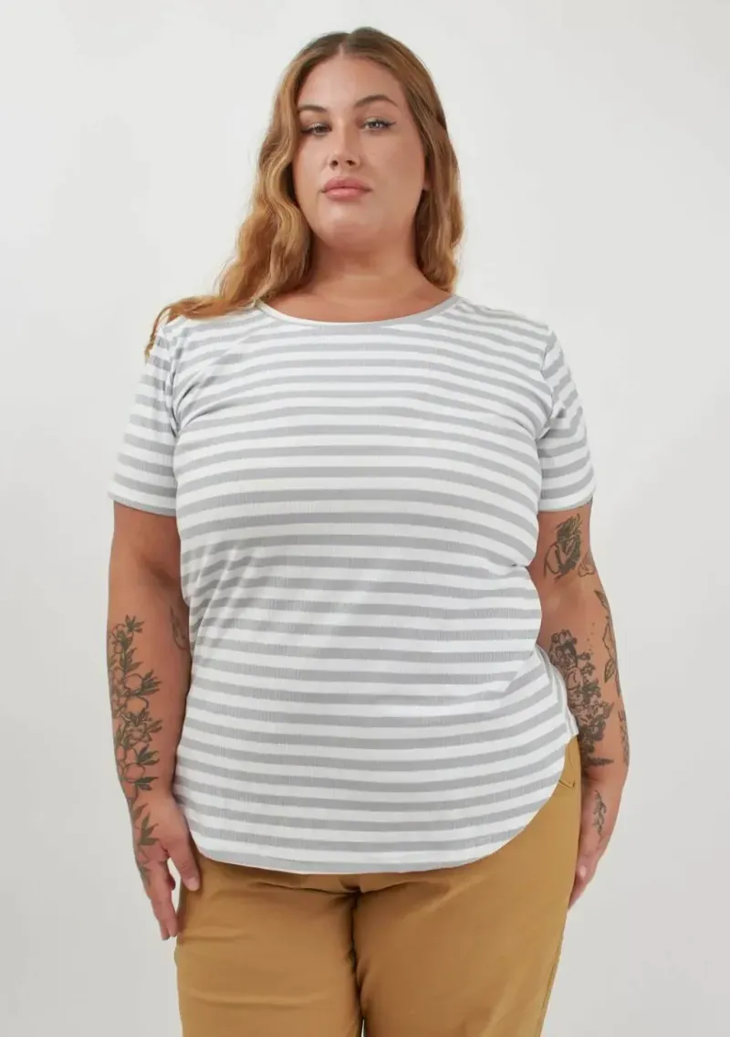 Remera Maga rayado Gris+blanco - Morley Talle M - Haya Paz