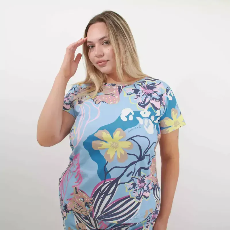 Remera Maga Estampa excl. Tigre celeste - Algodón con lycra Talle M - Haya Paz