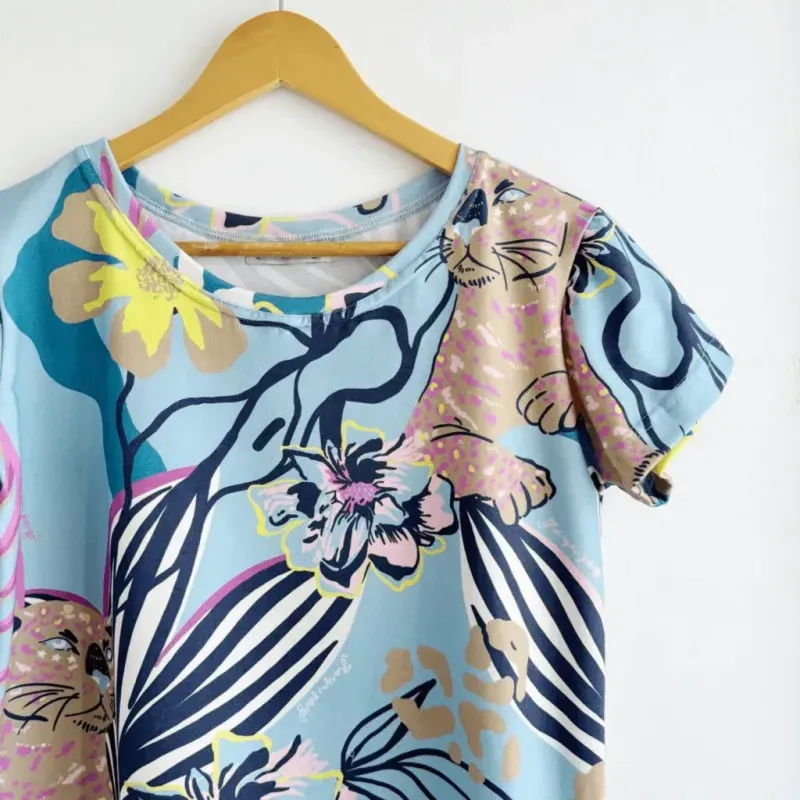 Remera Maga Estampa excl. Tigre celeste - Algodón con lycra Talle M - Haya Paz