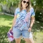 Remera Maga Estampa excl. Tigre celeste - Algodón con lycra Talle M - Haya Paz
