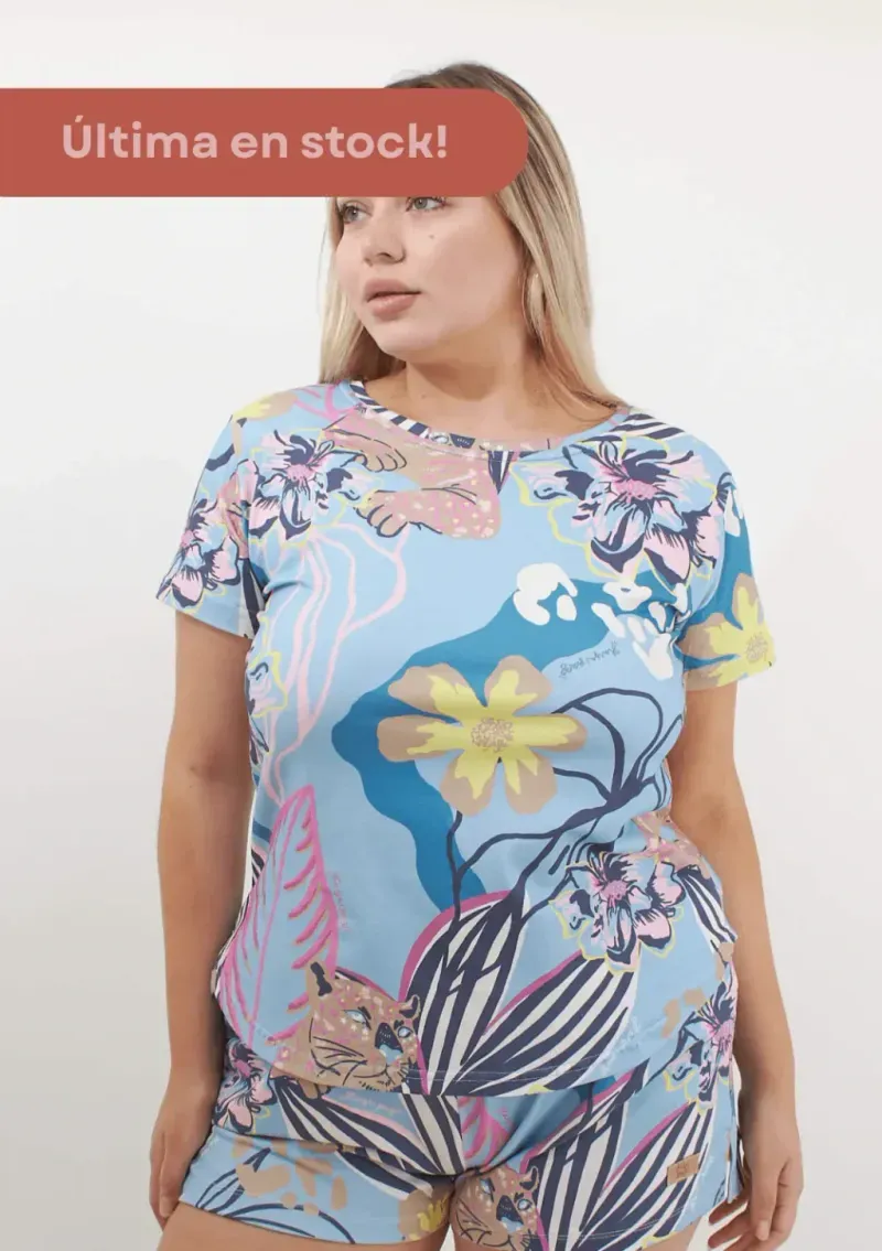 Remera Maga Estampa excl. Tigre celeste - Algodón con lycra Talle M - Haya Paz