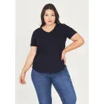 Remera básica manga corta escote V - de algodón negro Talle M - Haya Paz