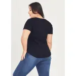 Remera básica manga corta escote V - de algodón negro Talle M - Haya Paz