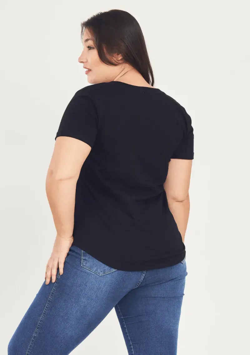 Remera básica manga corta escote V - de algodón negro Talle M - Haya Paz