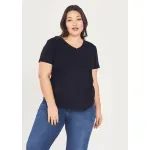 Remera básica manga corta escote V - de algodón negro Talle M - Haya Paz