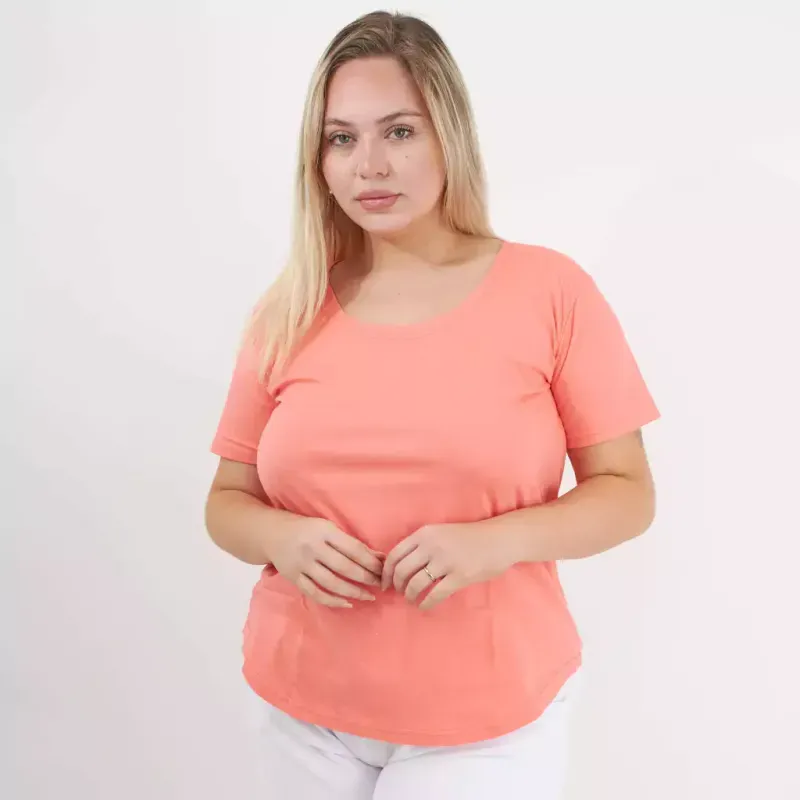 Remera básica manga corta - Coral de algodón Talle M - Haya Paz