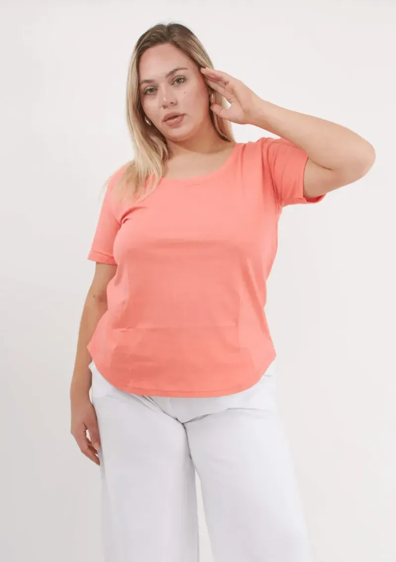 Remera básica manga corta - Coral de algodón Talle M - Haya Paz