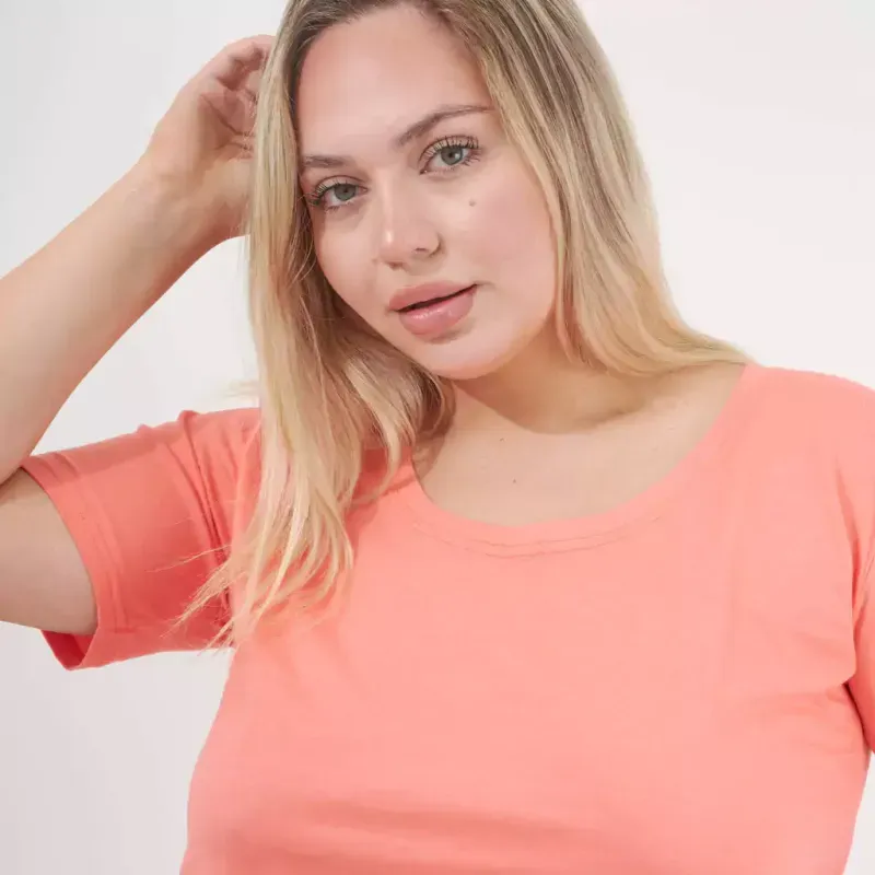 Remera básica manga corta - Coral de algodón Talle M - Haya Paz