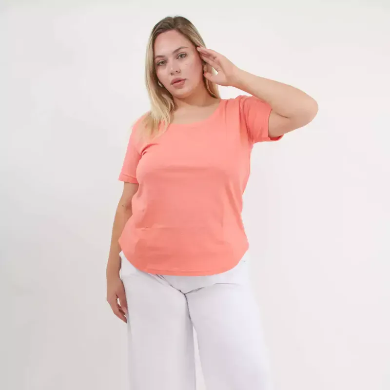 Remera básica manga corta - Coral de algodón Talle M - Haya Paz