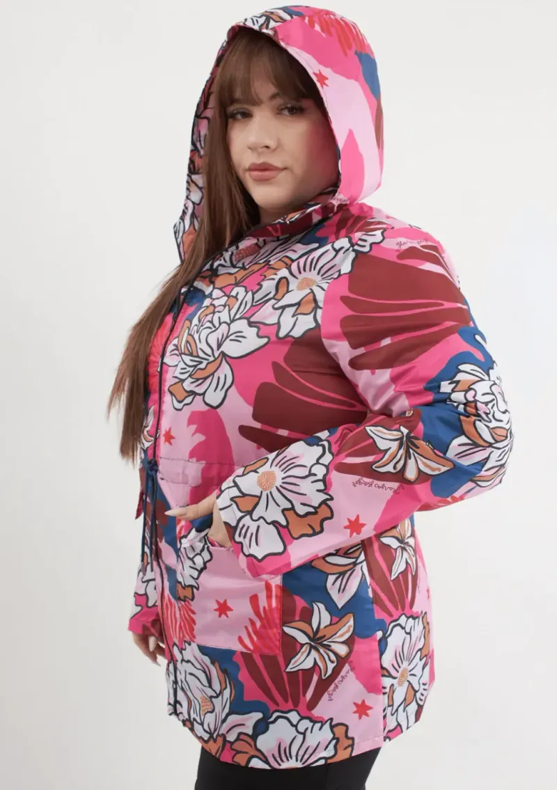 Piloto Alicia de cire - Estampa flores azul y rosa Talle 3XL - Haya Paz
