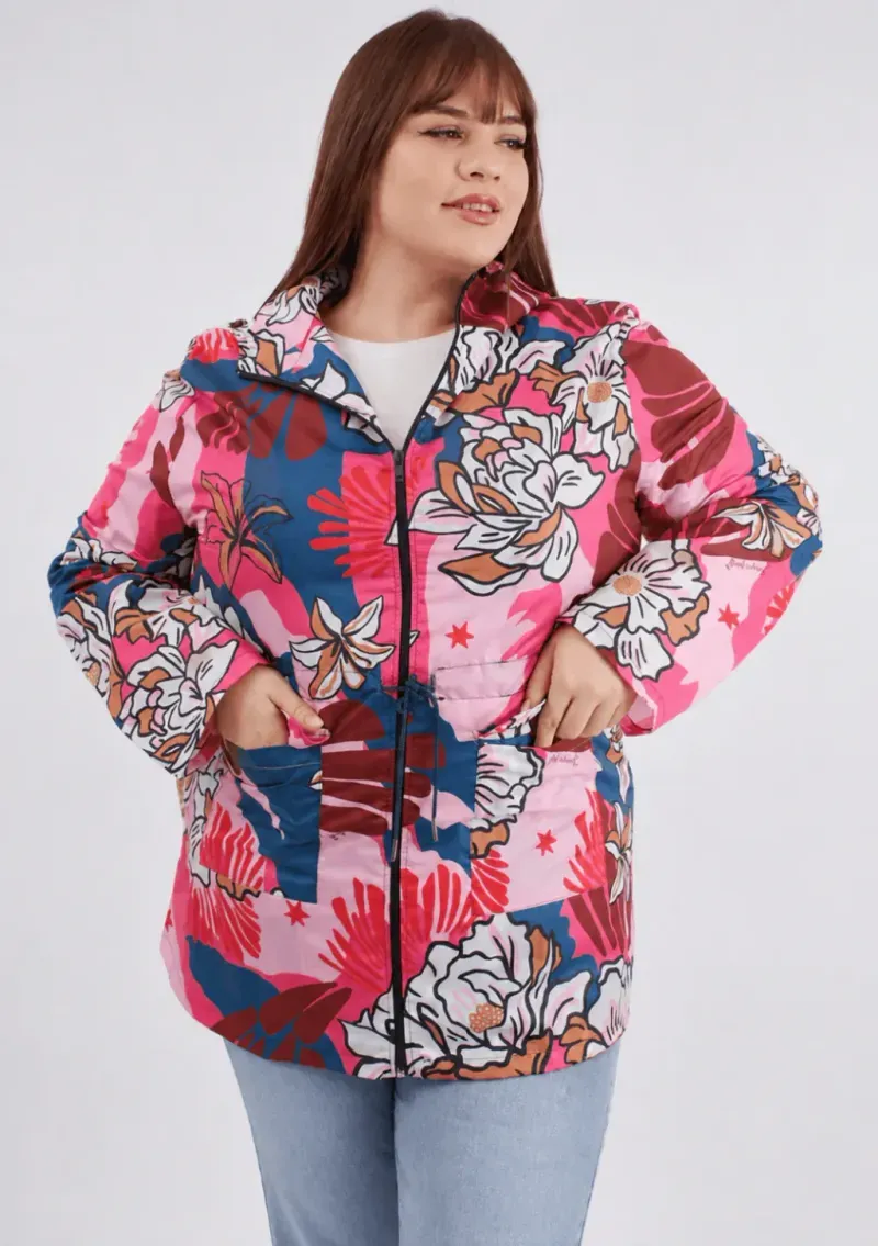Piloto Alicia de cire - Estampa flores azul y rosa Talle 3XL - Haya Paz