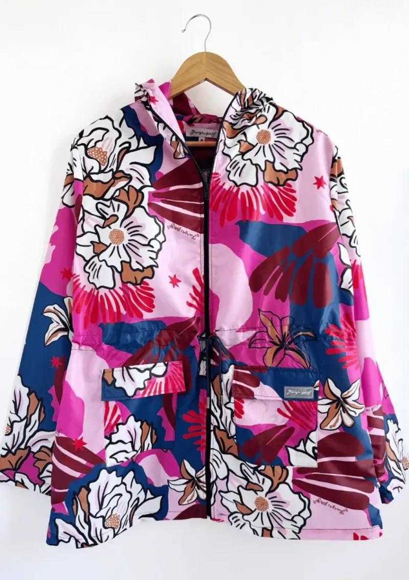 Piloto Alicia de cire - Estampa flores azul y rosa Talle 3XL - Haya Paz