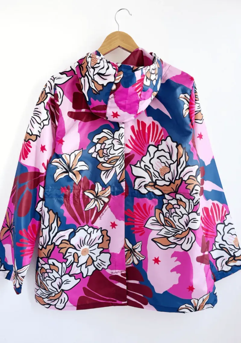 Piloto Alicia de cire - Estampa flores azul y rosa Talle 3XL - Haya Paz
