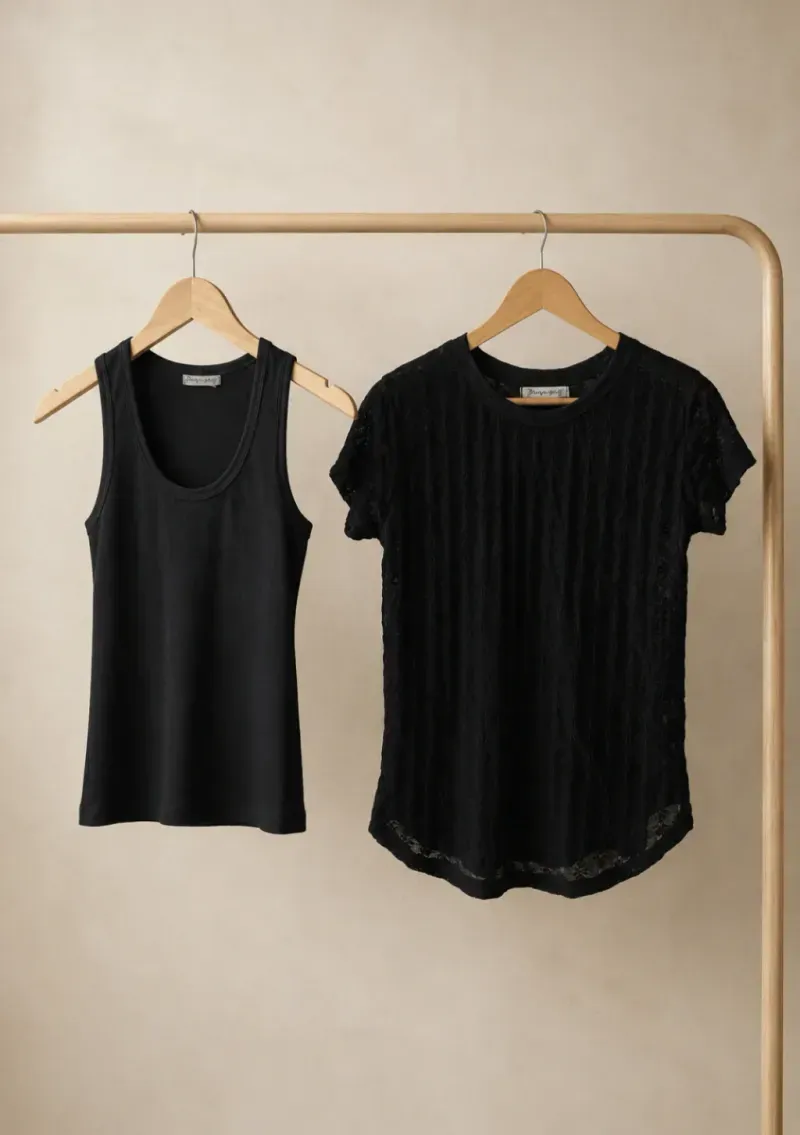 Remera de encaje + musculosa- Elena negro Talle L - Haya Paz