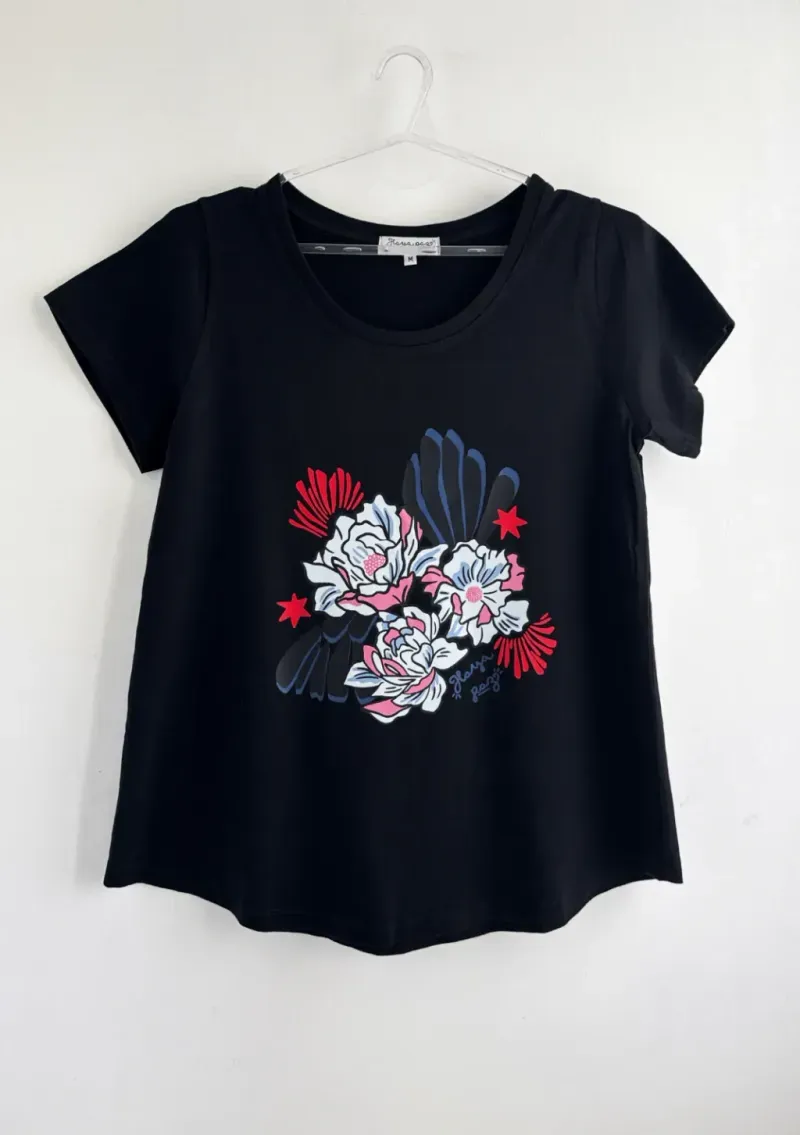 Remera de algodón escote redondo - Flores Azul & rosa Talle XXL - Haya Paz