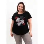Remera de algodón escote redondo - Flores Azul & rosa Talle XXL - Haya Paz