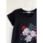 Remera de algodón escote redondo - Flores Azul & rosa Talle XXL - Haya Paz