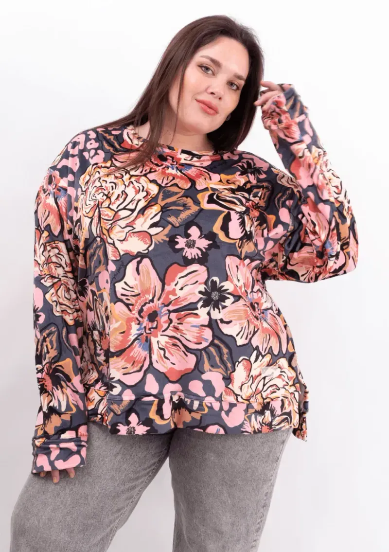Buzo Cala de plush bifaz - Cala flores gris Talle M - Haya Paz