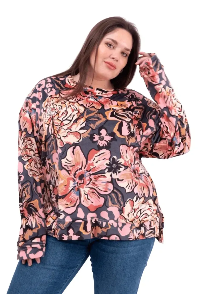 Buzo Cala de plush bifaz - Cala flores gris Talle M - Haya Paz
