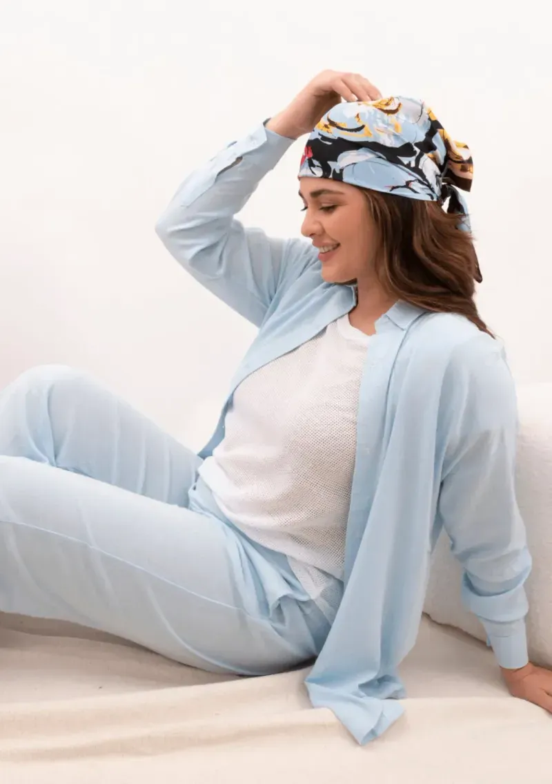 Conjunto de lino - Celeste Talle L - Haya Paz