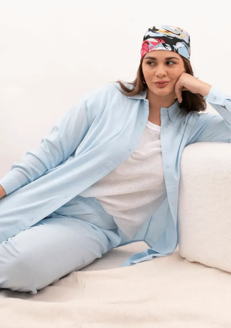 Conjunto de lino - Celeste Talle L - Haya Paz