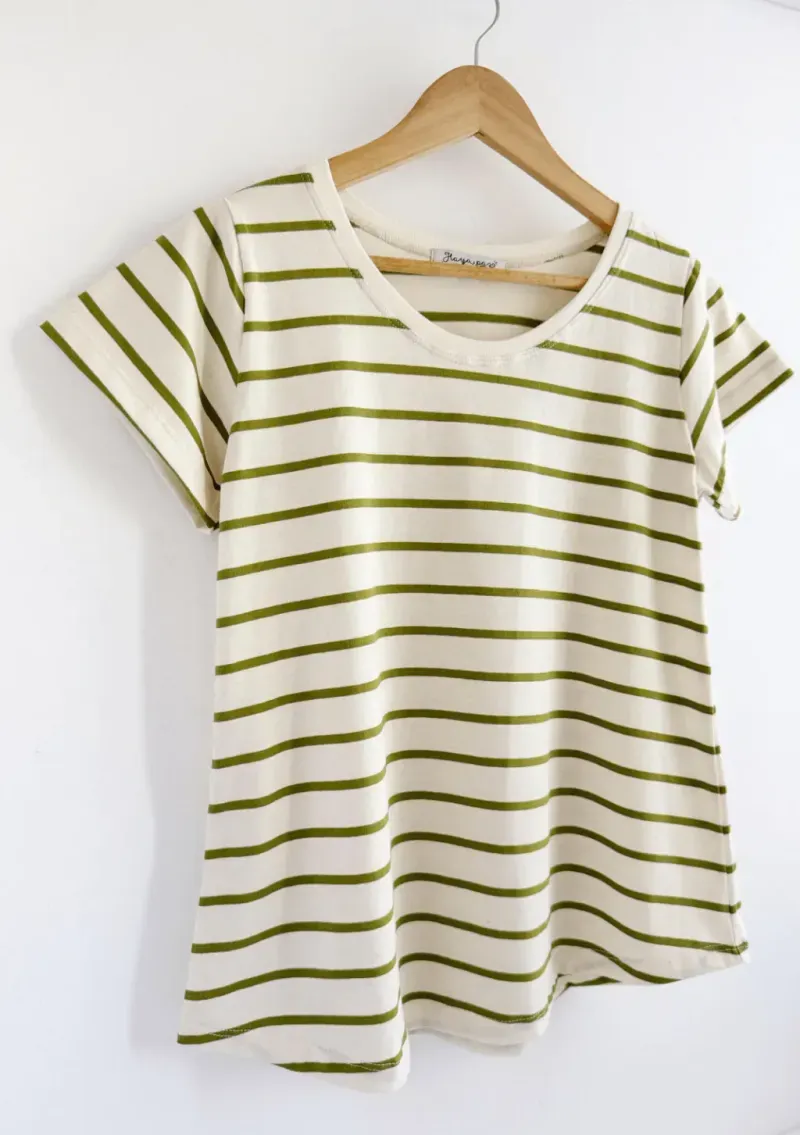 Remera de algodón rayada - Lena verde Talle M - Haya Paz