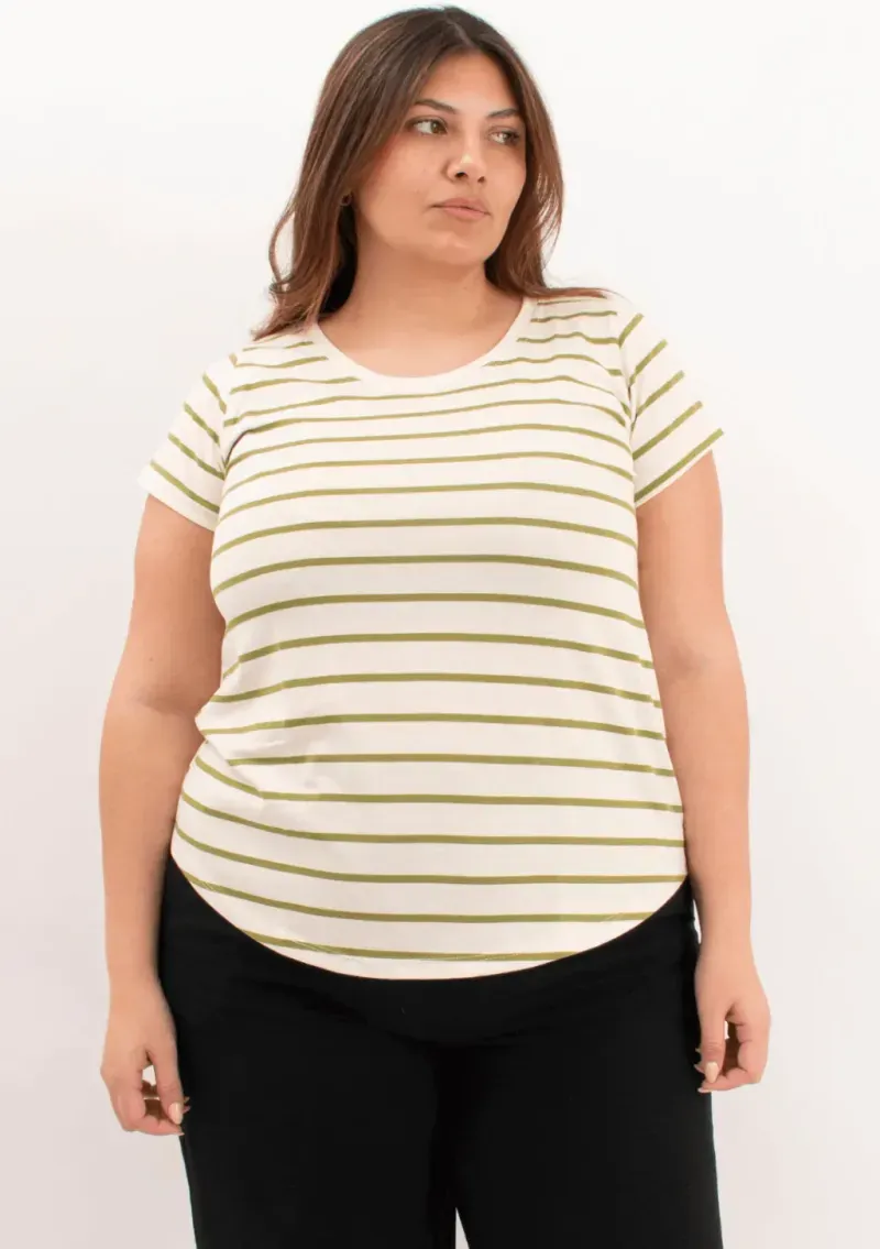 Remera de algodón rayada - Lena verde Talle M - Haya Paz