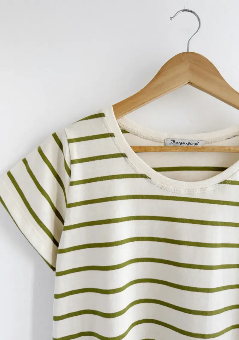 Remera de algodón rayada - Lena verde Talle M - Haya Paz