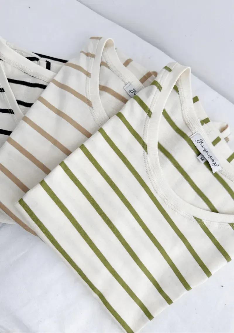 Remera de algodón rayada - Lena verde Talle M - Haya Paz