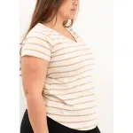 Remera de algodón rayada escote V - Lena beige Talle L - Haya Paz