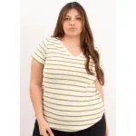 Remera de algodón rayada escote V - Lena verde Talle M - Haya Paz