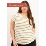 Remera de algodón rayada escote V - Lena verde Talle M - Haya Paz
