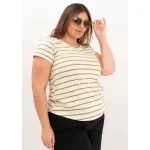 Remera de algodón rayada escote V - Lena verde Talle M - Haya Paz