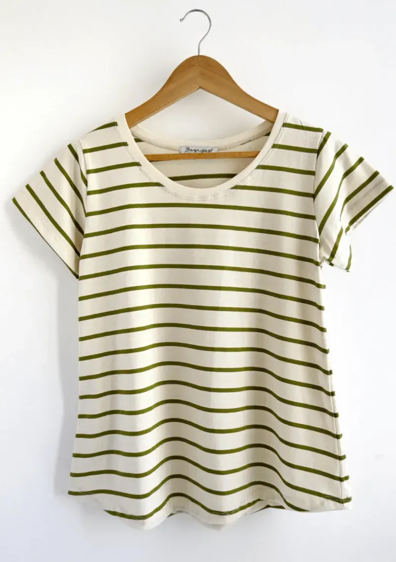 Remera de algodón rayada - Lena verde Talle L - Haya Paz