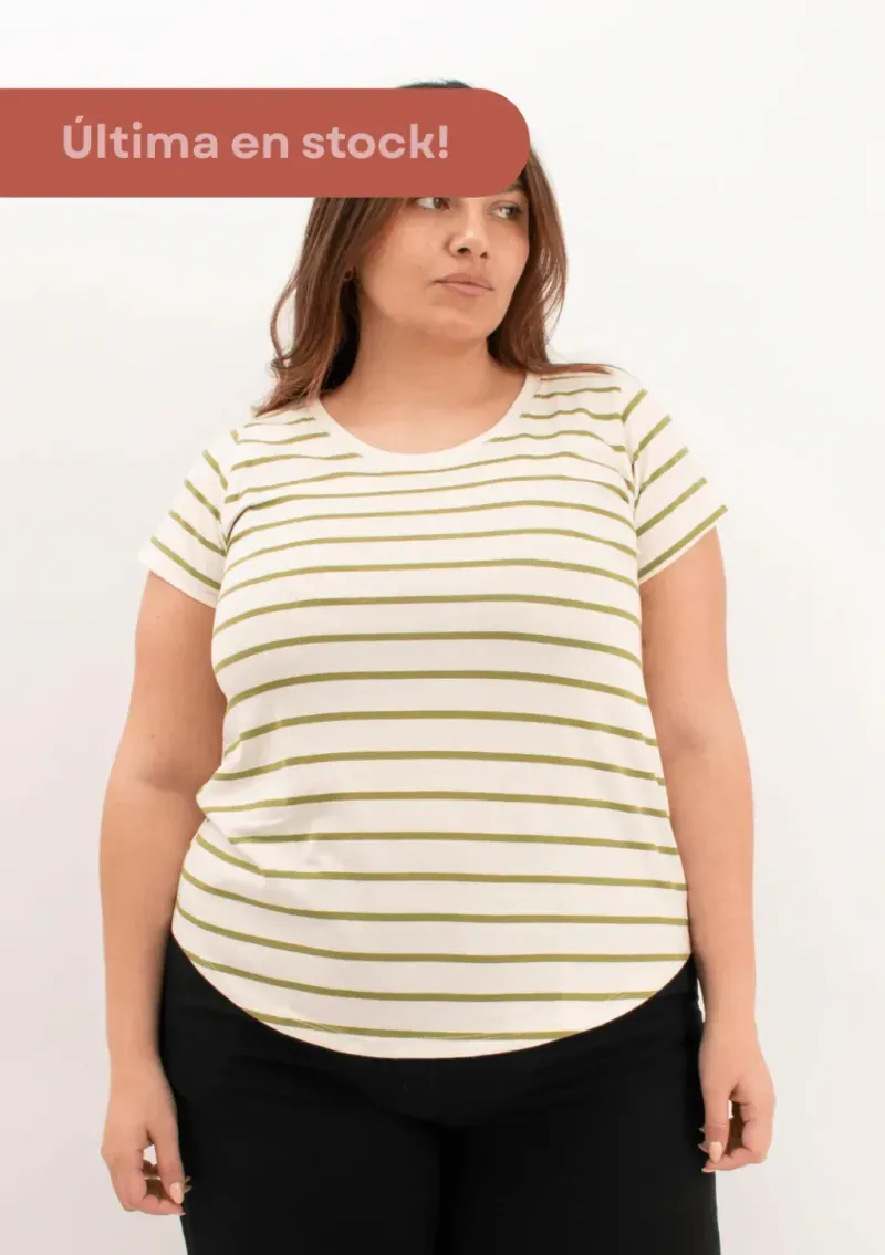 Remera de algodón rayada - Lena verde Talle L - Haya Paz
