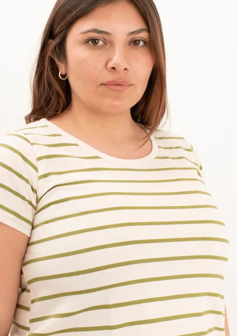 Remera de algodón rayada - Lena verde Talle L - Haya Paz