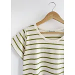 Remera de algodón rayada - Lena verde Talle L - Haya Paz