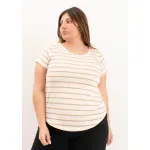 Remera de algodón rayada - Lena beige Talle M - Haya Paz