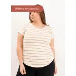 Remera de algodón rayada - Lena beige Talle M - Haya Paz