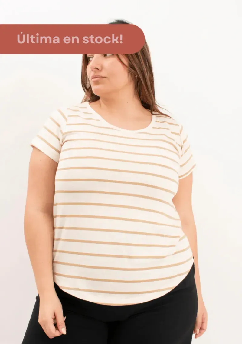 Remera de algodón rayada - Lena beige Talle M - Haya Paz